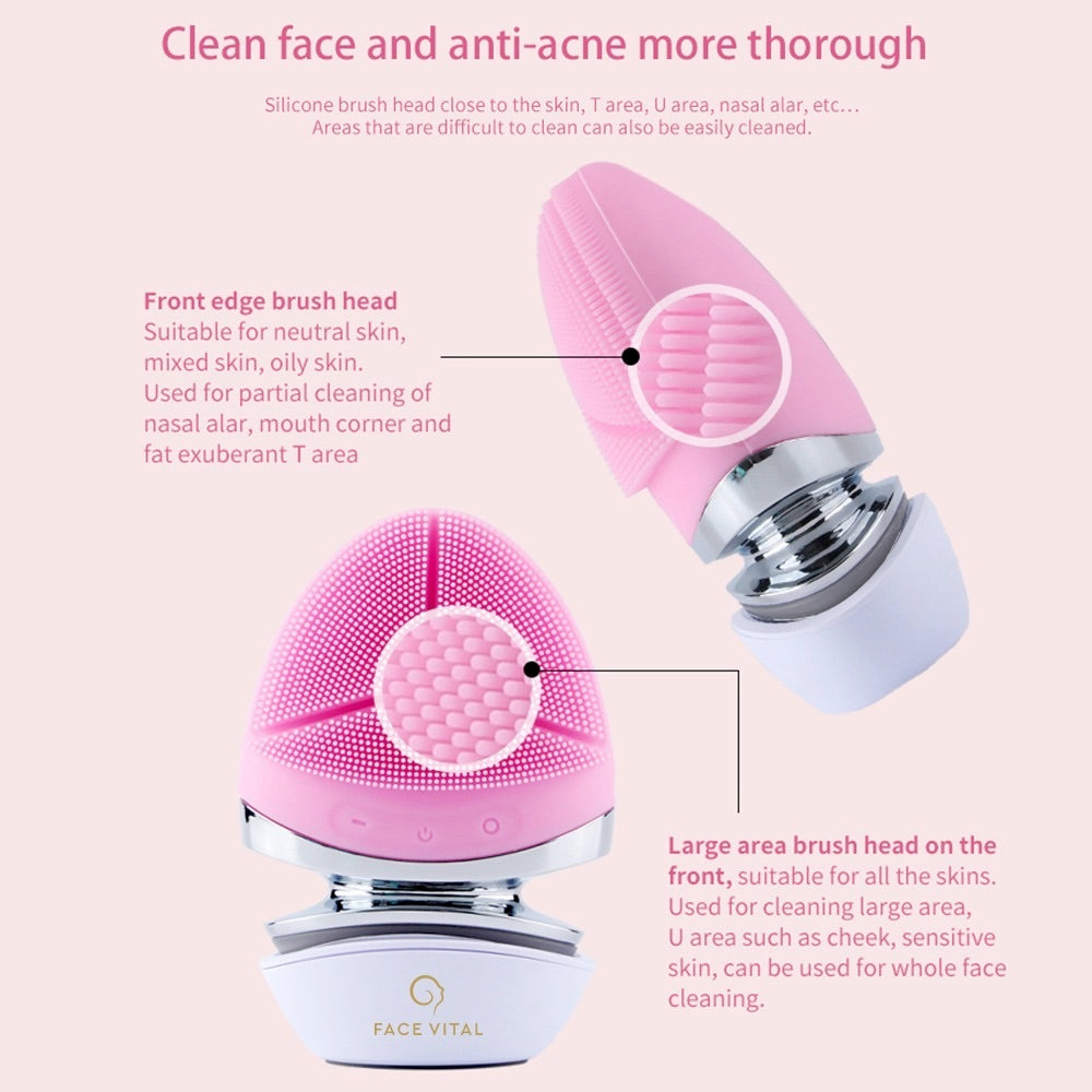 FACE VITAL EMS فرشاة وجه سيليكون بتيار صغير مع وظيفة الحرارة