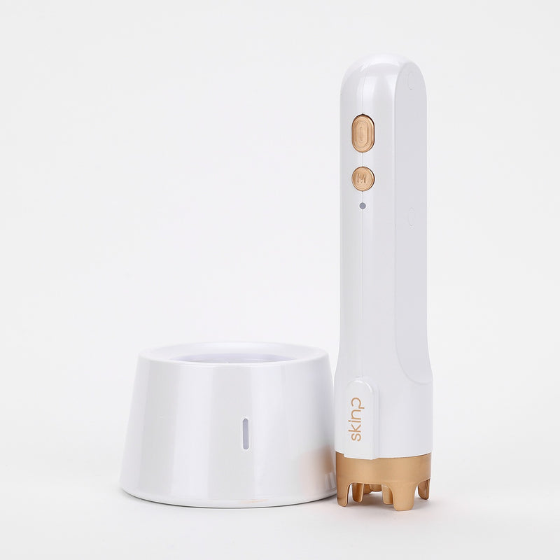 White and gold device with 'skimp' branding on a white background